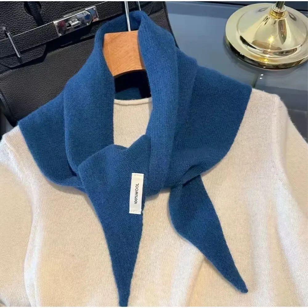 100% Wool Winter Scarf Women’s Warm Shawl Wrap Blue 42”x25”x25”